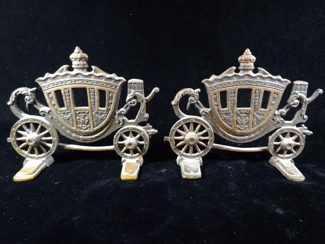 PAIR SOLID BRONZE CARRIAGE BOOK ENDS, VERY GOOD (1 of 4)