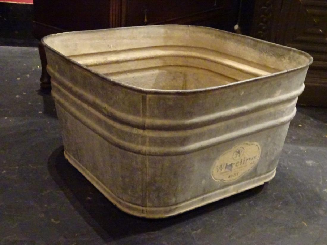 SQUARE GALVANIZED METAL TUB BY WHEELING, 62DT, GOOD