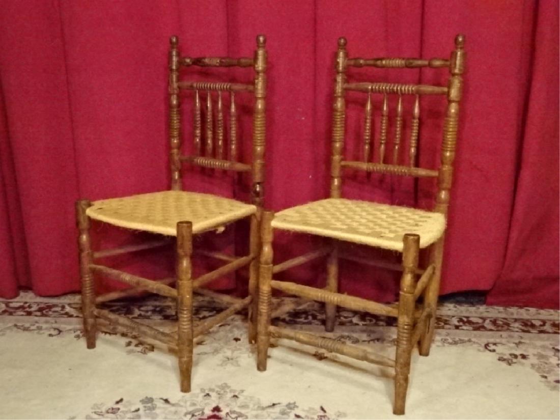 PAIR WOVEN SEAT CHAIRS. TURNED WOOD FRAMES, VERY GOOD (1 of 6)