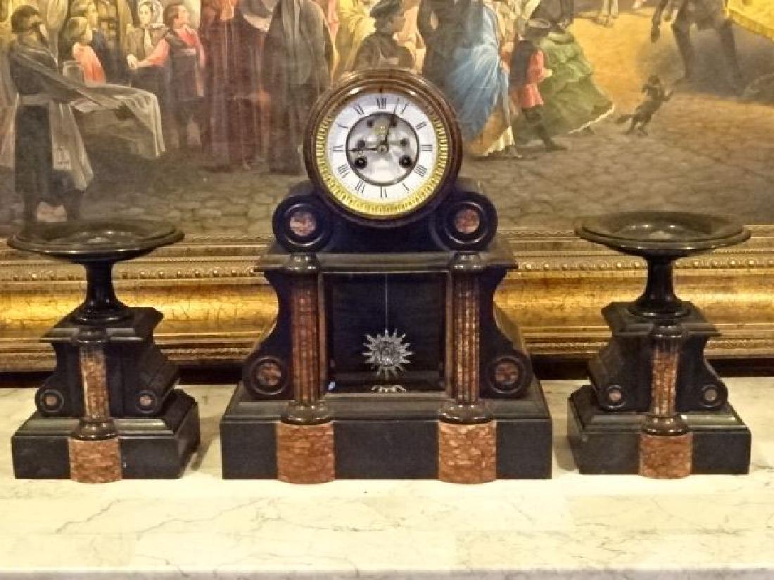 19TH CENTURY FRENCH BLACK MARBLE CLOCK GARNITURE, THE (1 of 9)