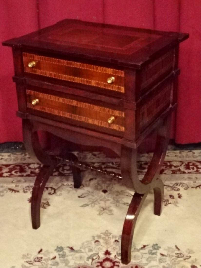 INLAID MARQUETRY TABLE, 2 DRAWERS, BRASS PULLS, (1 of 7)