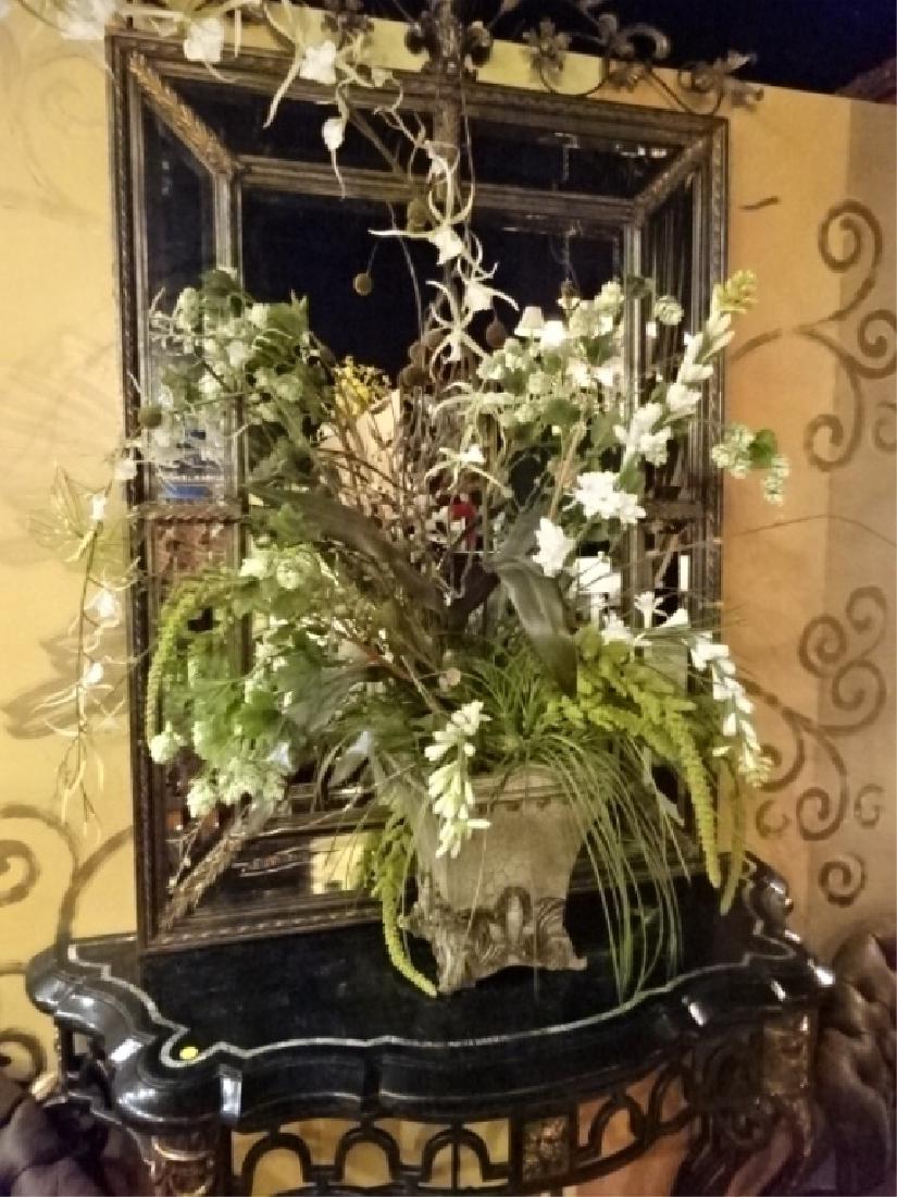 LARGE SILK FLORAL ARRANGEMENT IN ORNATE COMPOSITE VASE, (1 of 4)