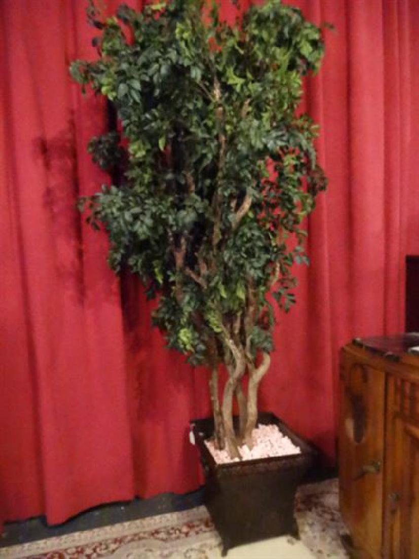 LARGE FAUX TREE IN METAL PLANTER, NATURAL WOOD TRUNK, (1 of 4)