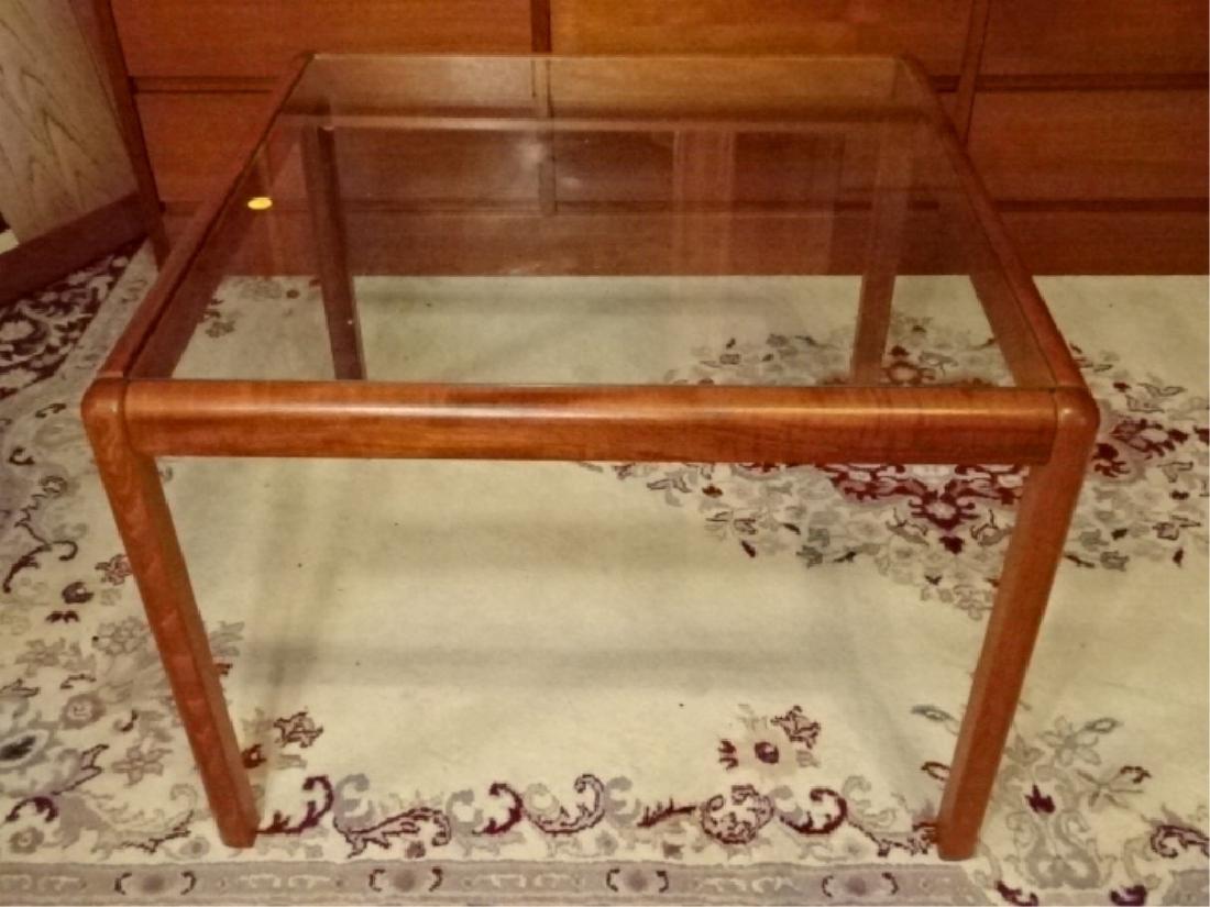 DANISH MODERN TEAK TABLE, GLASS INSET TOP, VERY GOOD (1 of 3)