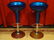 2 MODERN HYDRAULIC BARSTOOLS, BLUE MOULDED TOP, CHROME