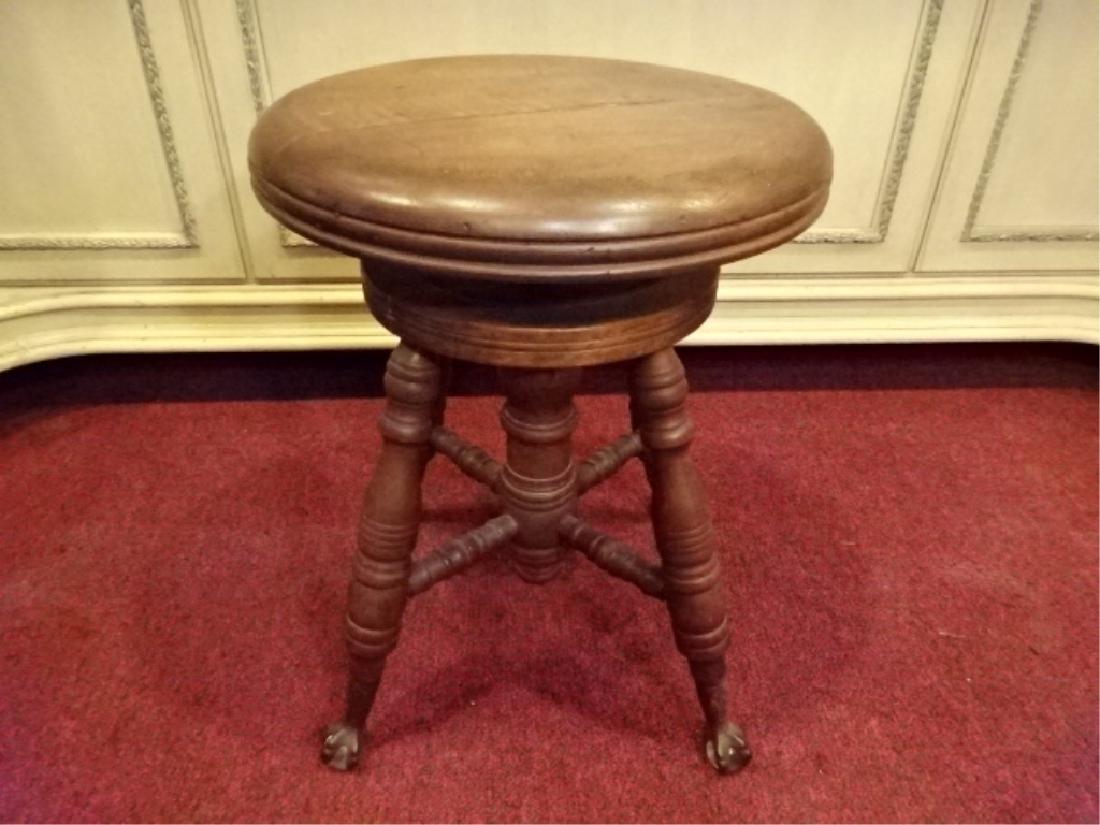 ANTIQUE WOOD PIANO STOOL, CLAW AND BALL FEET WITH GLASS (1 of 5)