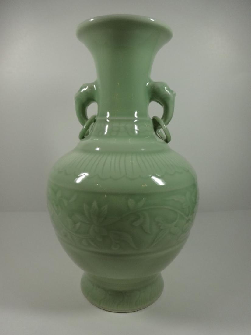 CELADON GREEN CERAMIC VASE, CHOPMARK SIGNATURE ON BASE, (1 of 6)