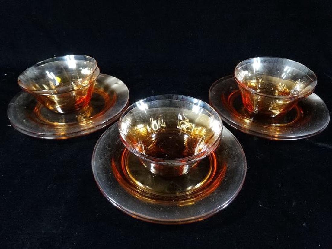 12 PC AMBER GLASS PLATES AND BOWLS, 6 BOWLS, 6 PLATES, (1 of 2)