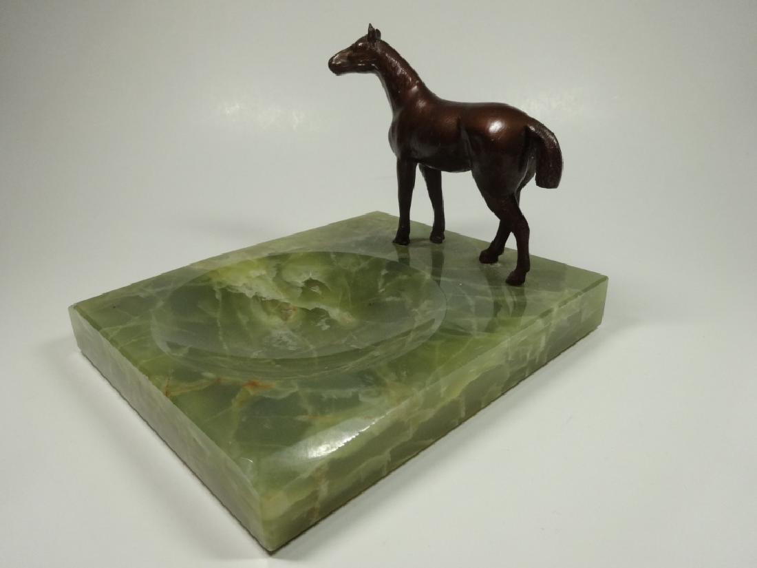 CARVED GREEN ONYX TRINKET BOWL WITH STANDING HORSE (1 of 6)