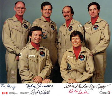 CANADIAN SPACE AGENCY: Multiple signed colour 9 x 8: CANADIAN SPACE AGENCY: Multiple signed colour 9 x 8 photograph by six Canadian Astronauts individually comprising Marc Garneau (first Canadian in space), Roberta Bondar (first Canadian woman in space)