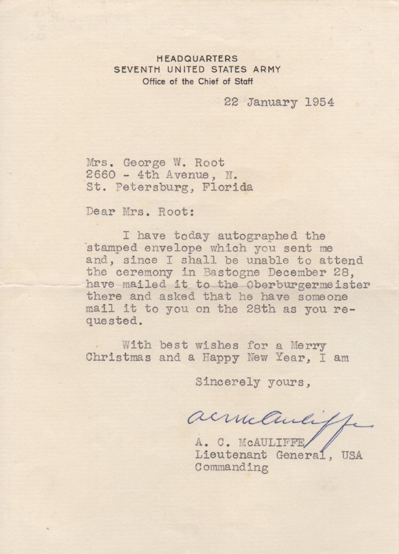 MCAULIFFE ANTHONY C.: (1898-1975) American General of (1 of 1)