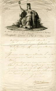 NAPOLEON I: (1769-1821): NAPOLEON I: (1769-1821) Emperor of France 1804-14, 1815. L.S., `Bonaparte´, one page, folio, Milan, 7th November 1797, to Citizen Faipoult, French plenipotentiary Minister and special Envoy to Geno