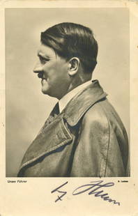 HITLER ADOLF: (1889-1945): HITLER ADOLF: (1889-1945) Fuhrer of the Third Reich 1934-45. A good vintage signed postcard photograph, the image depicting Hitler in a head and shoulders profile pose. Photograph by M. Lochner, Berch