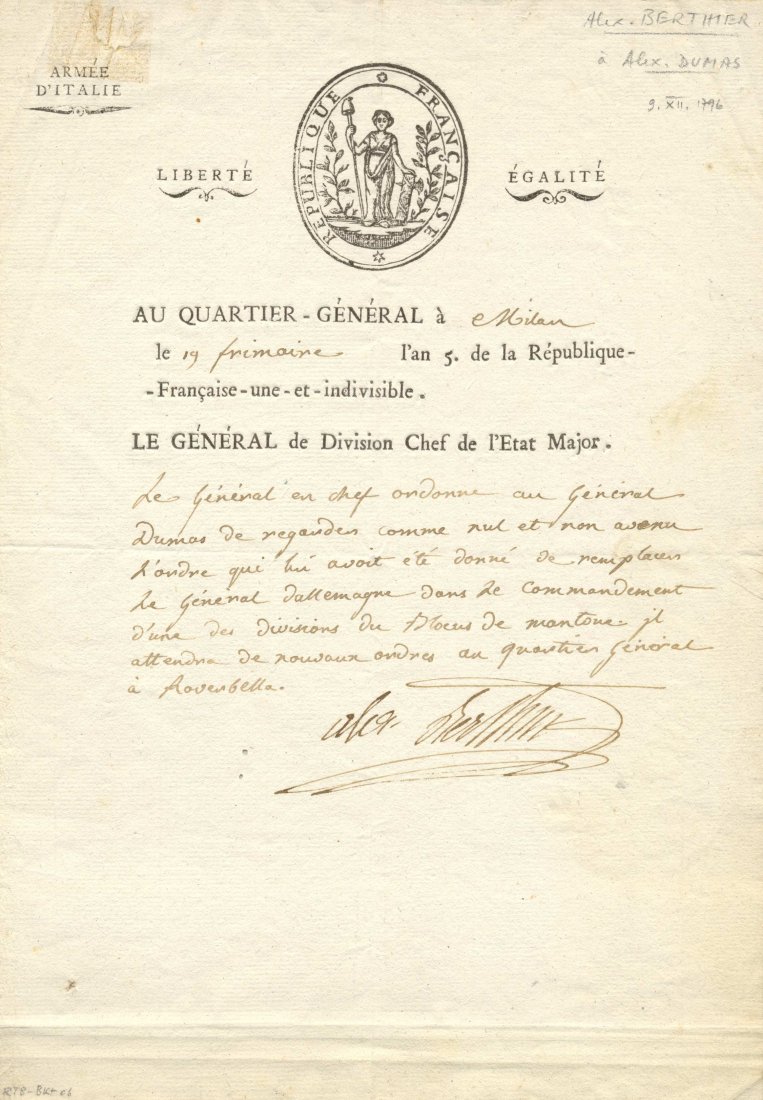 BERTHIER LOUIS ALEXANDRE: (1753-1815) (1 of 2)