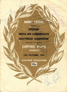 BOXING: Selection of signed boxing programmes and m: BOXING: Selection of signed boxing programmes and menus by various fighters and other sportsmen etc., 1970s -1980s, including Richard Dunn, Wally Swift, Precious McKenzie, Dave 'Boy' Green (5, includi