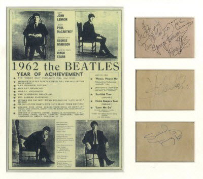 BEATLES THE: A small 12mo page removed from an aut: BEATLES THE: A small 12mo page removed from an autograph album individually signed by all four members of The Beatles, John Lennon ('John Lennon xxx'), Paul McCartney ('Paul McCartney xxx', also addin