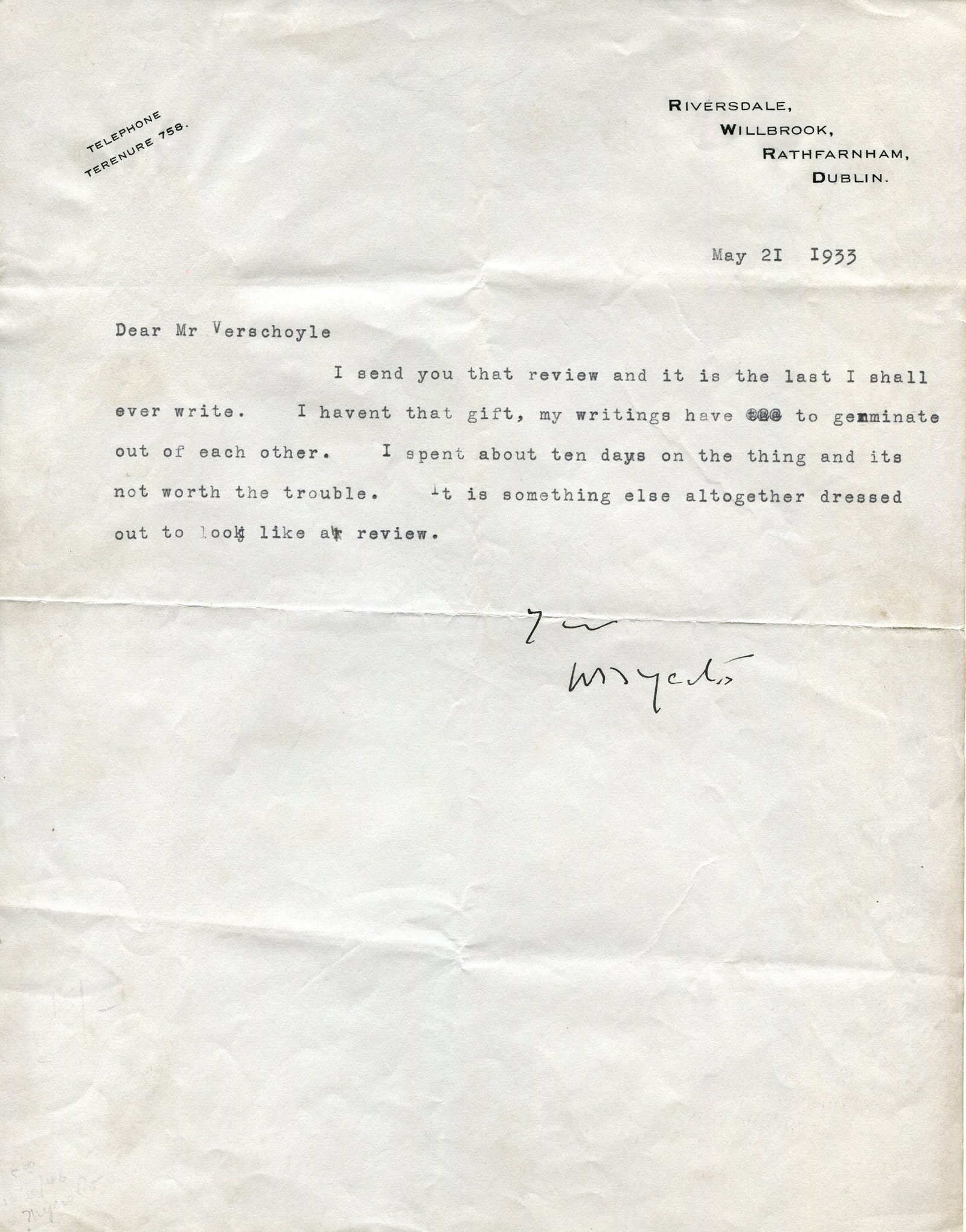 YEATS W. B.: (1865-1939) (1 of 1)