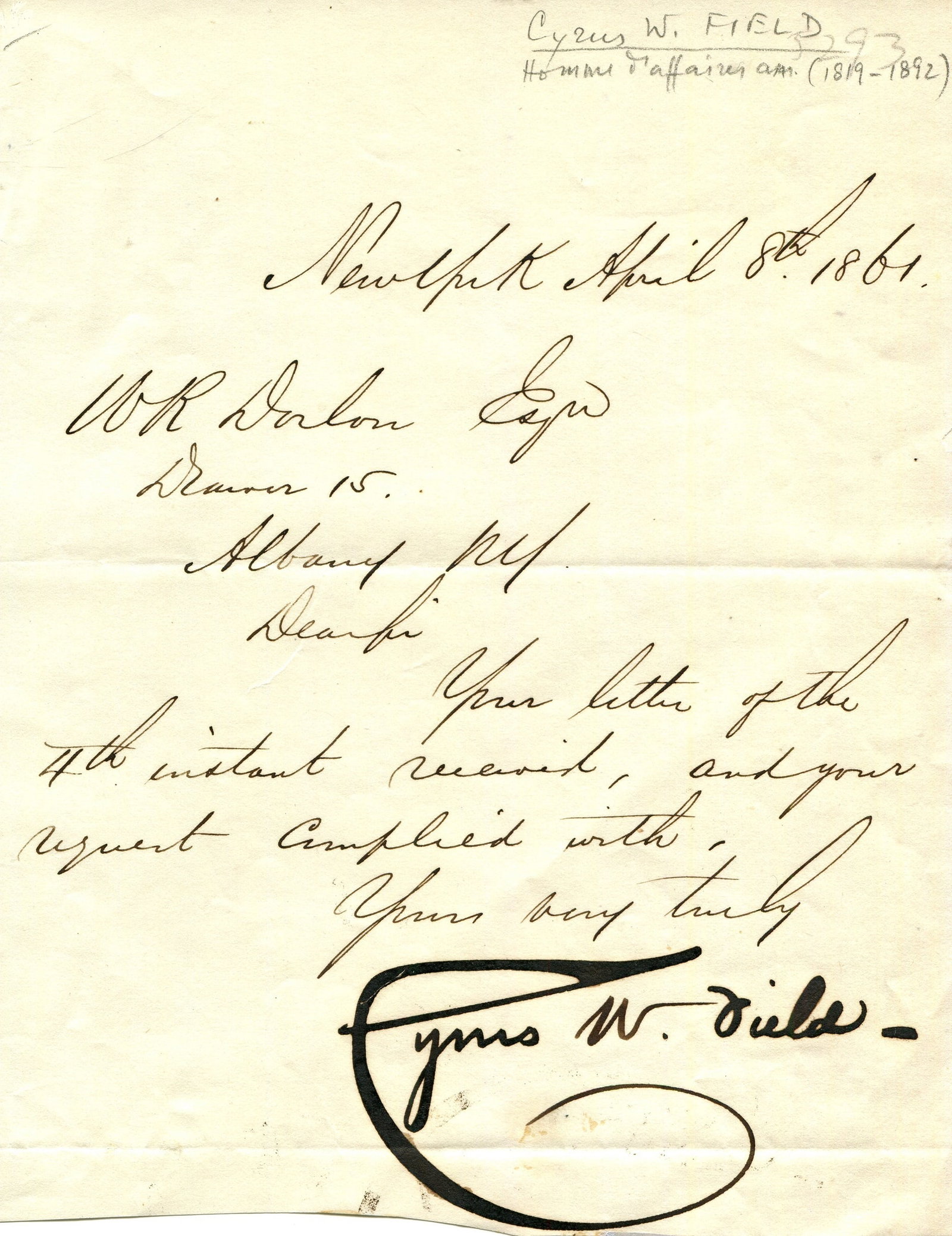 FIELD CYRUS W.: (1819-1892) (1 of 1)
