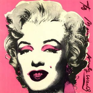 WARHOL ANDY: (1928-1987) American Pop Artist. A go: WARHOL ANDY: (1928-1987) American Pop Artist. A good signed and inscribed colour 7 x 7 printed folding card, with a reproduction of Warhol's famous silkscreen entitled Marilyn (1967), to the cover, be