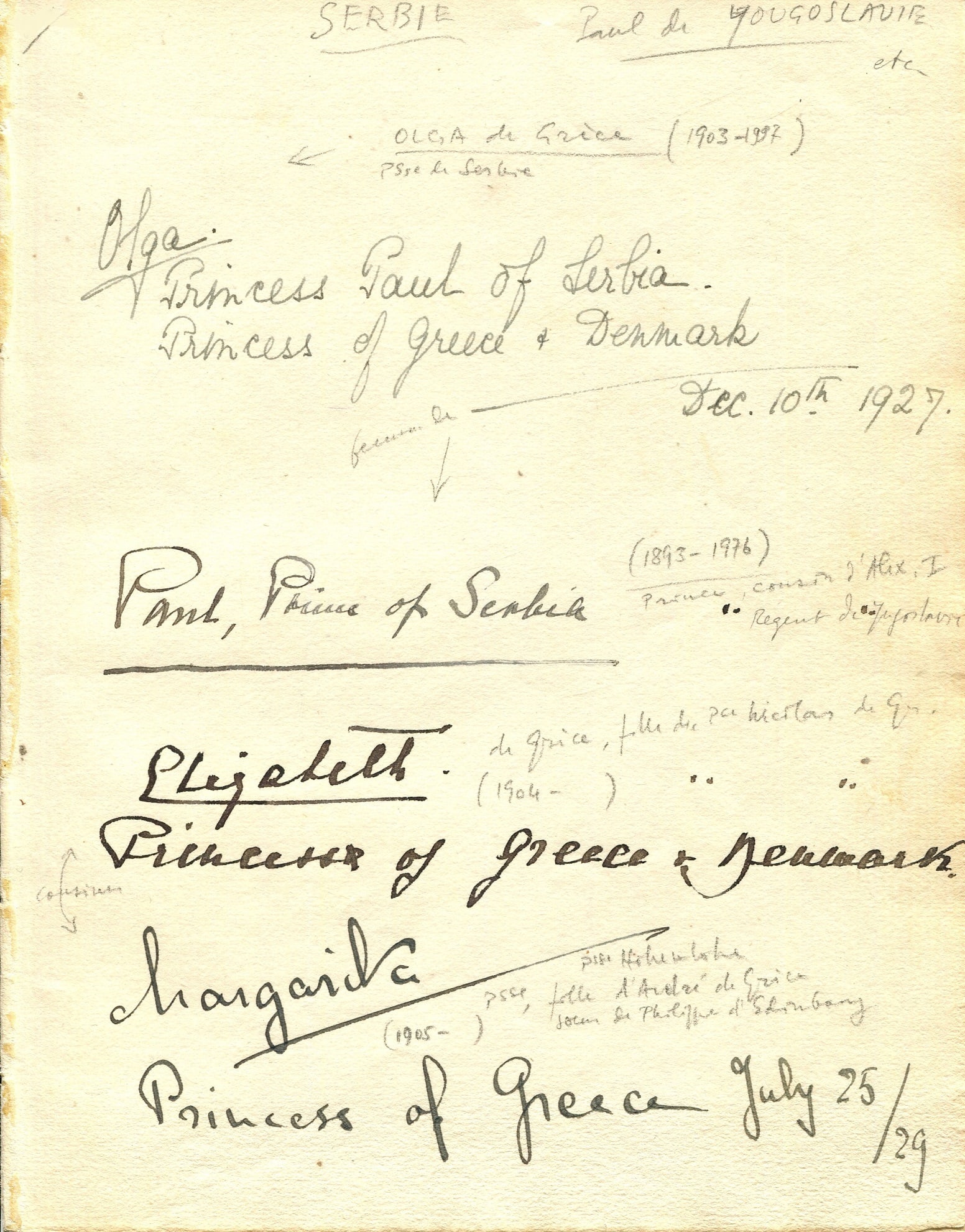 PAUL OF YUGOSLAVIA: (1893-1976): PAUL OF YUGOSLAVIA & EUROPEAN ROYALTY: (1893-1976) Prince Paul of Yugoslavia, also known as Paul Karadordevic. Prince Regent of the Kingdom of Yugoslavia 1934-41, during the minority of King Peter