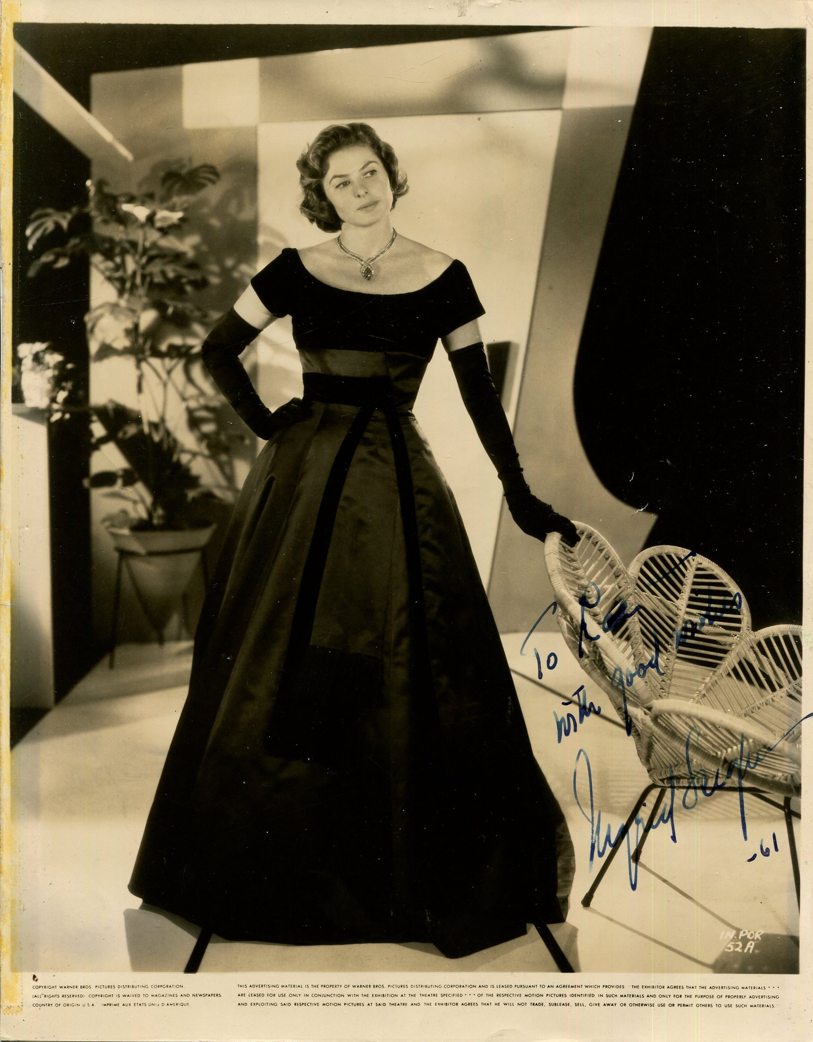 BERGMAN INGRID: (1915-1982): BERGMAN INGRID: (1915-1982) Swedish actress, Academy Award winner for Best Actress in 1944 for her role as Paula Alquist Anton in Gaslight and again in 1956 for her role as Anna Koref/Anastasia in Ana