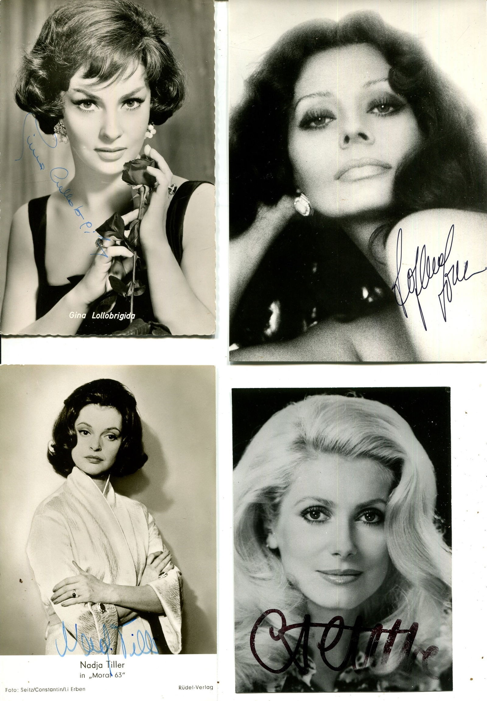 EUROPEAN CINEMA: (x36): EUROPEAN CINEMA: Selection of signed postcard photographs (some vintage) by various European film and television actors, actresses and entertainers, including Catherine Deneuve, Brigitte Bardot, Nadja