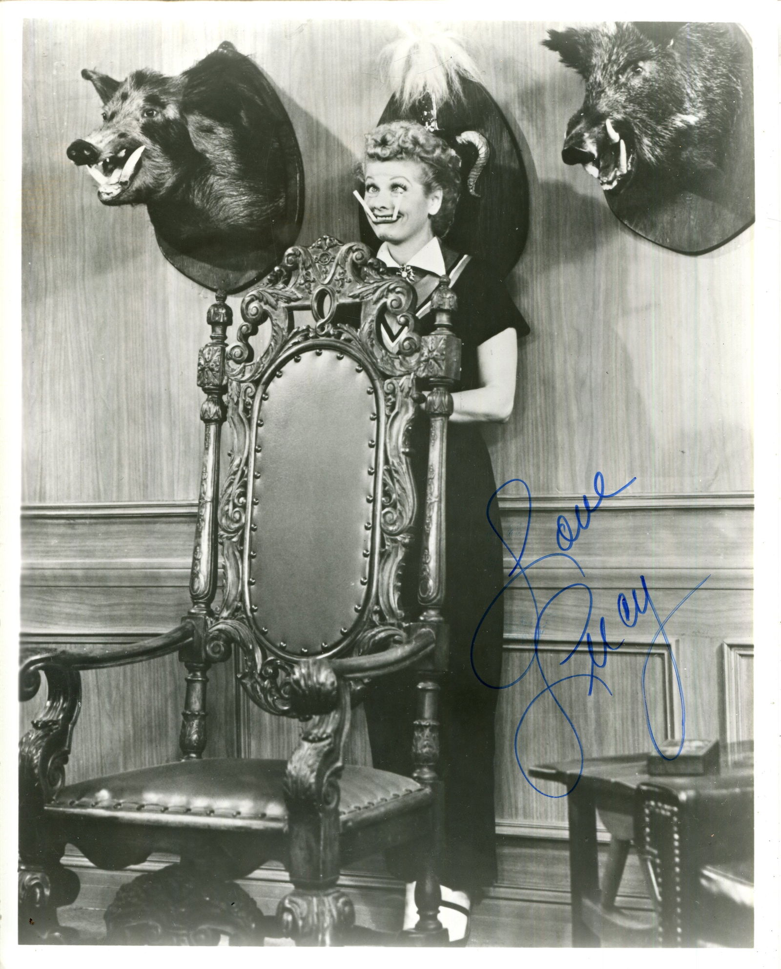 BALL LUCILLE: (1911-1989): BALL LUCILLE: (1911-1989) American Actress and Comedienne. A good signed 8 x 10 photograph of Ball, the image depicting her standing in a full length pose, in an amusing pose, pretending to be a wild