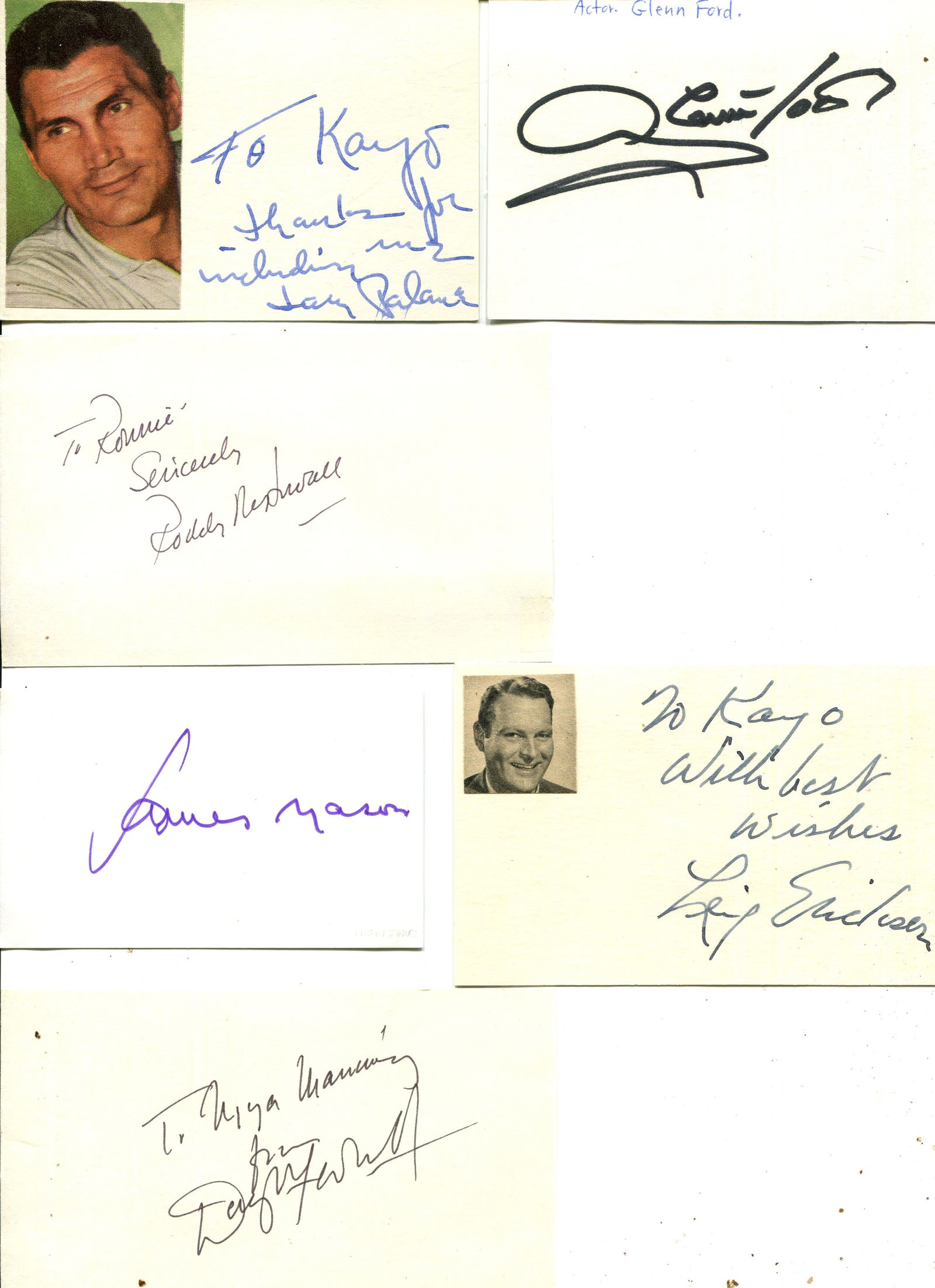 ENTERTAINMENT: (x145): ENTERTAINMENT: A good, large selection of signed pieces, cards, a few notes and letters etc., by various film, television and stage actors and actresses, entertainers etc., including Jack Palance, Rod