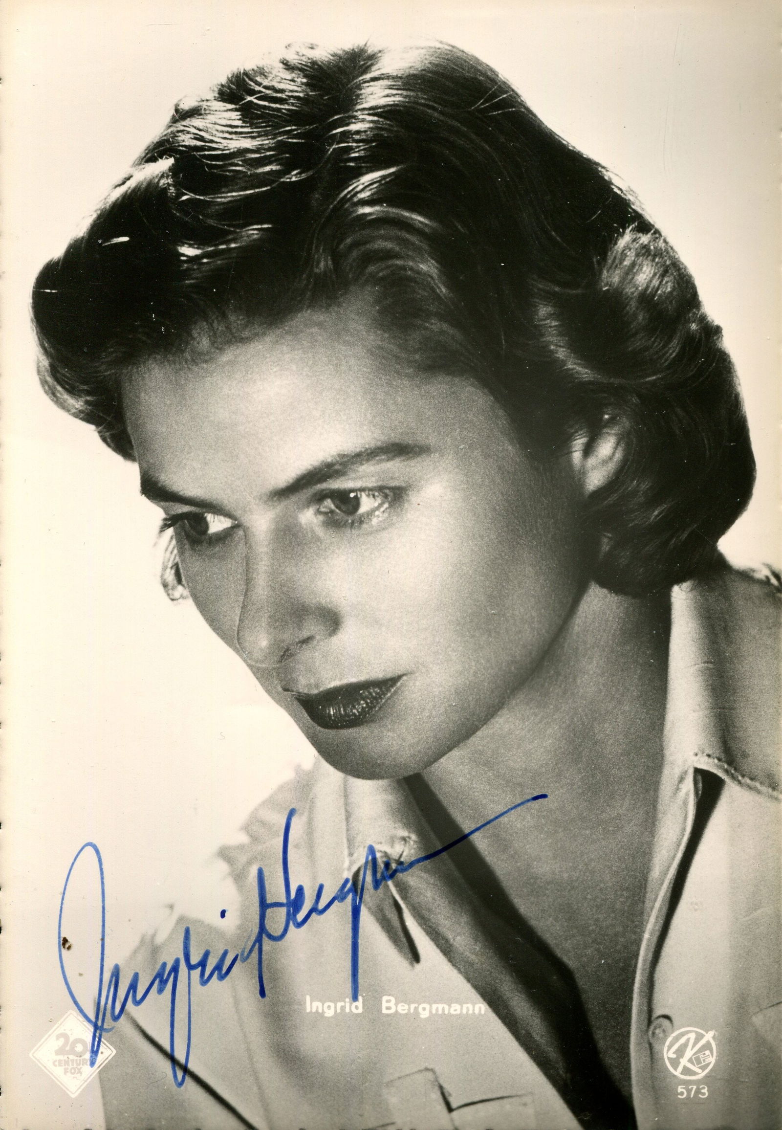 BERGMAN INGRID: (1915-1982): BERGMAN INGRID: (1915-1982) Swedish actress, Academy Award winner for Best Actress in 1944 for her role as Paula Alquist Anton in Gaslight and again in 1956 for her role as Anna Koref/Anastasia in Ana