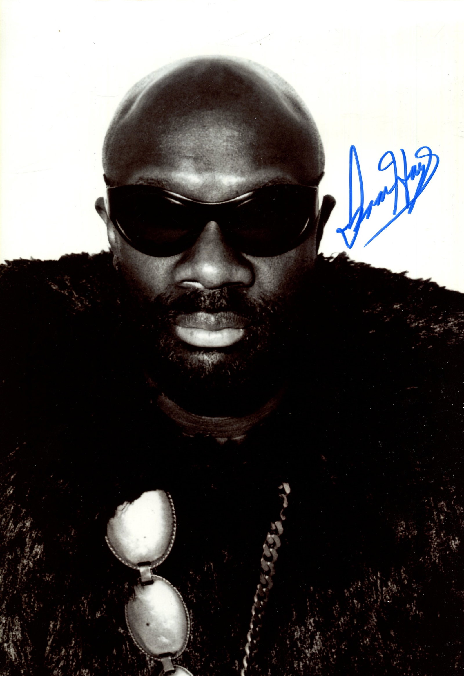 HAYES ISAAC: (1942-2008): HAYES ISAAC: (1942-2008) American singer, songwriter, composer and actor, an Academy Award winner remembered for his musical score for the film Shaft (1971). Signed 8 x 11.5 photograph of Hayes in a h
