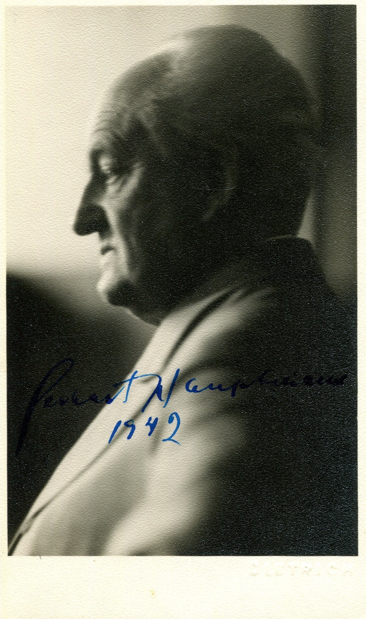 HAUPTMANN GERHART: (1862-1946): HAUPTMANN GERHART: (1862-1946) German dramatist and novelist, Nobel Prize winner for Literature, 1912. Vintage signed 3 x 5.5 postcard photograph of Hauptmann in a profile head and shoulders pose. Pho