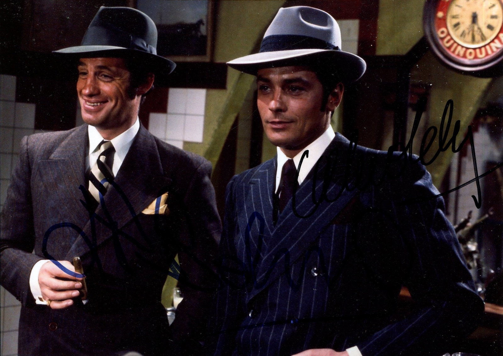 DELON ALAIN & BELMONDO JEAN-PAUL:: DELON ALAIN & BELMONDO JEAN-PAUL: Alain Delon (1935-2024) French Actor, & Jean-Paul Belmondo (1933-2021) French Actor associated with the New Wave of the 1960s. Multiple signed 7 x 5 colou