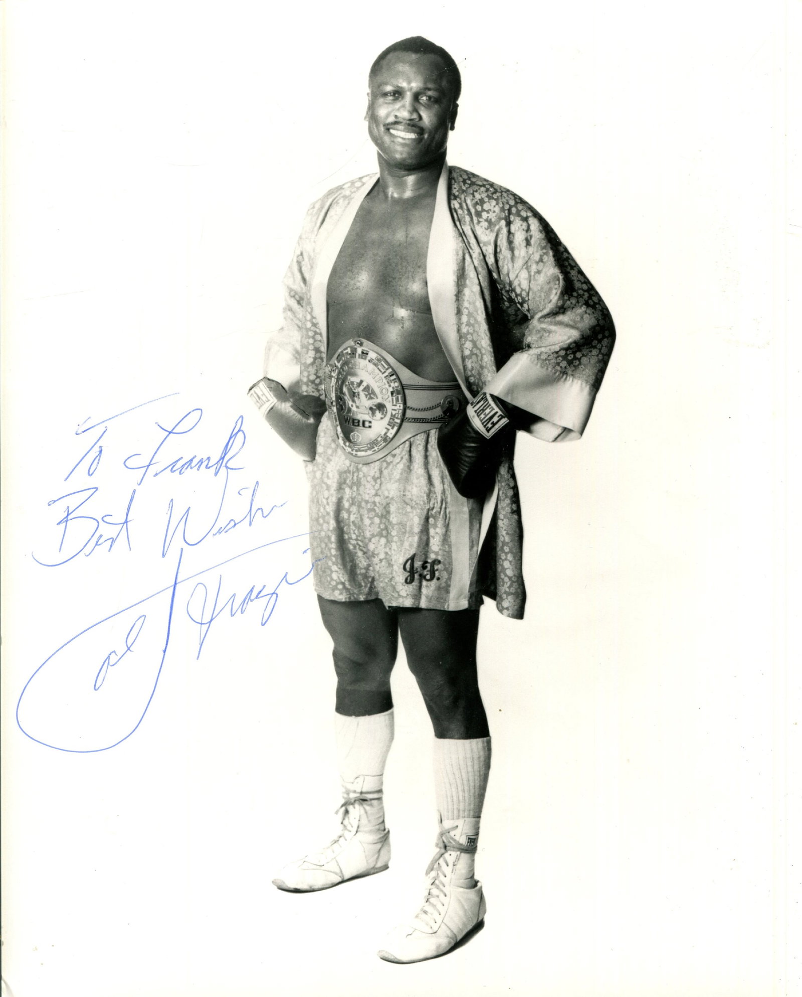 BOXING: (x8): BOXING: Selection of signed 8 x 10 photographs and smaller (2) by various boxers, some of them World Champions, including Joe Frazier (2), Sugar Ray Leonard, Willie Pep, Tony DeMarco, Ray ´Boom