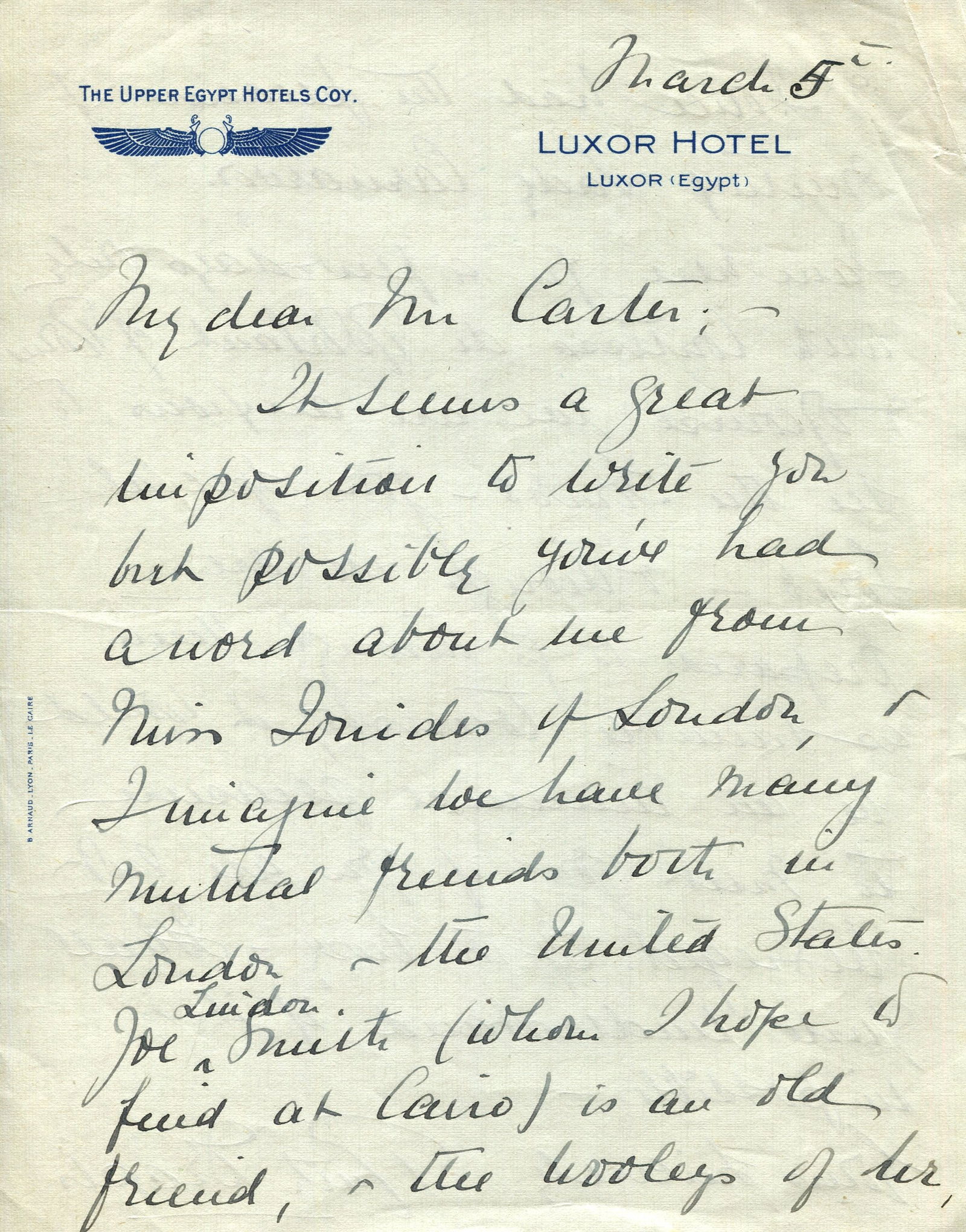[CARTER HOWARD]: (1874-1939) DRAPER RUTH: (1884-1956): [CARTER HOWARD]: (1874-1939) English archaeologist and Egyptologist who discovered the Tomb of Tutankhamun in 1922. DRAPER RUTH: (1884-1956) American actress, dramatist and diseuse. A.L.S., Ruth