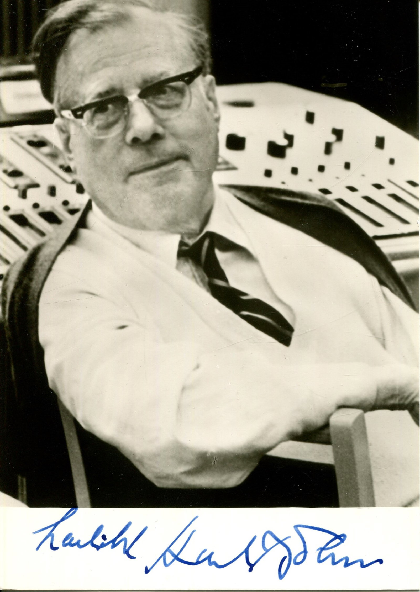 BOHM KARL: (1894-1981): BOHM KARL: (1894-1981) Austrian Conductor. A good signed postcard photograph by Bohm, the image showing him seated in a head and shoulder pose. Signed in bold blue fountain pen ink `Herzlichst Karl Bo
