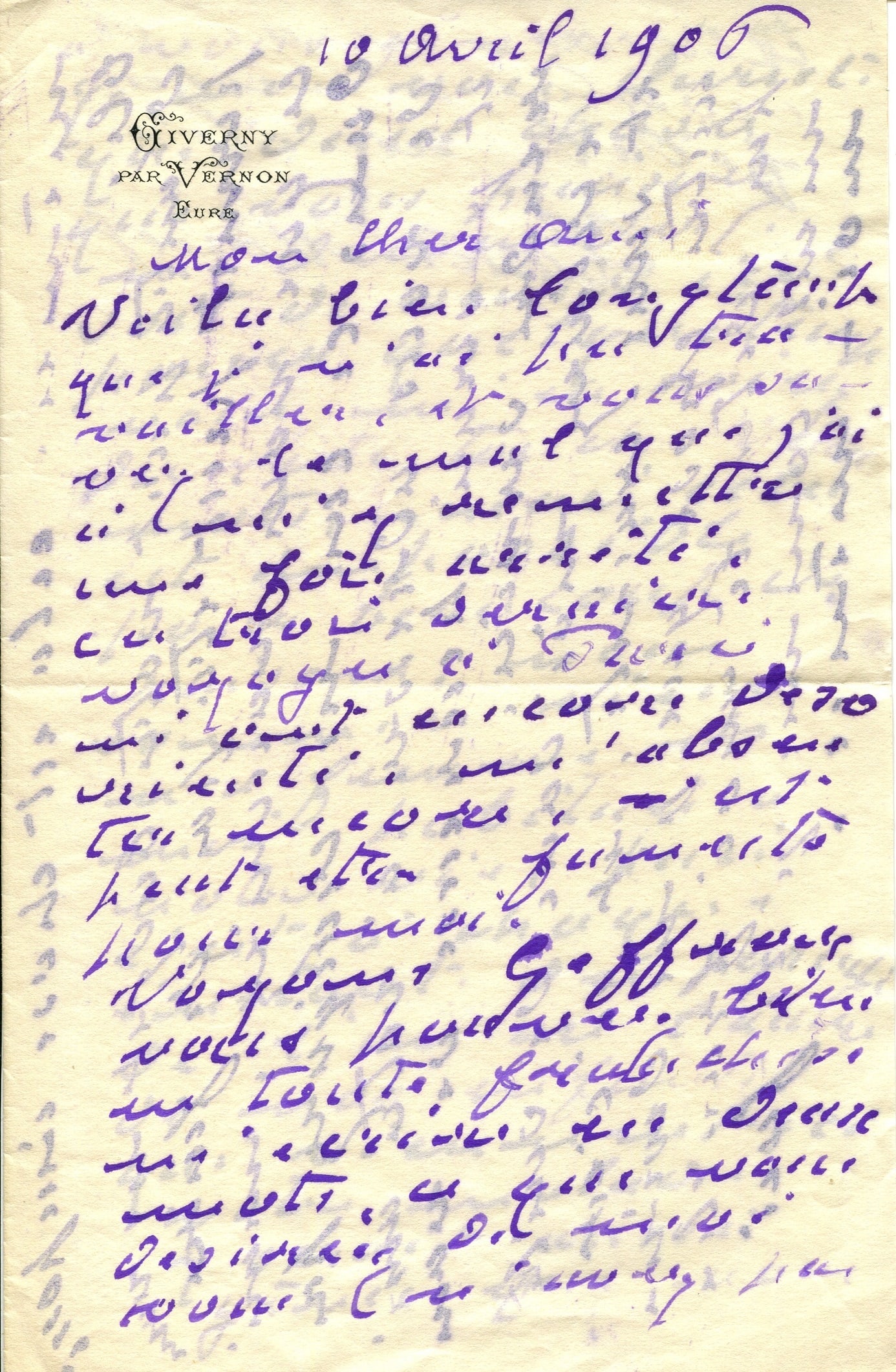 MONET CLAUDE: (1840-1926) ´ It has been a long time since I have been able to work, and you know: MONET CLAUDE: (1840-1926) French Impressionist painter. A.L.S., Claude Monet, four pages, 8vo, Giverny par Vernon, Eure, 10th April 1906, to Gustave Geffroy, in French. Monet writes in his