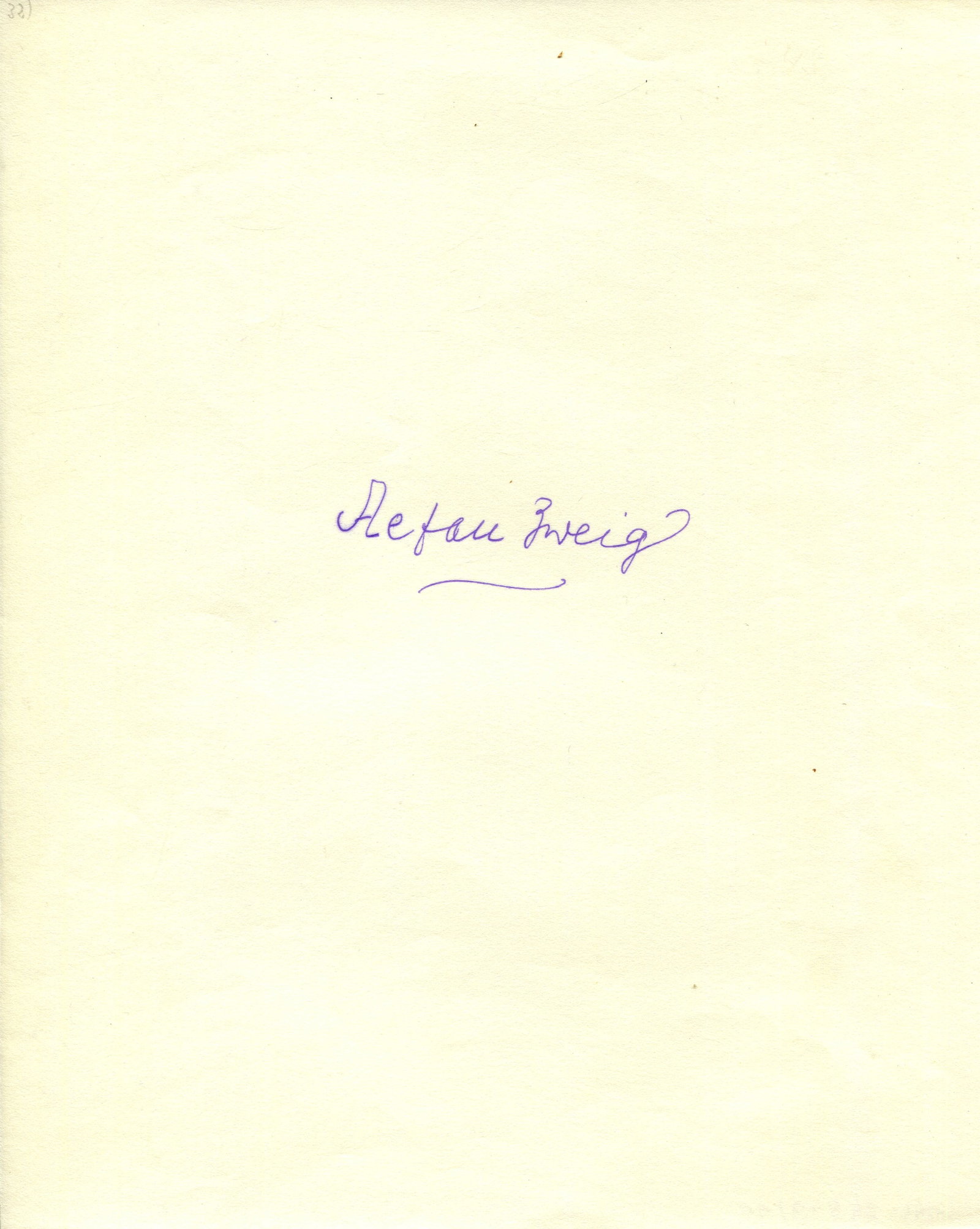 ZWEIG STEFAN: (1881-1942): ZWEIG STEFAN: (1881-1942) Austrian novelist, playwright, journalist and biographer, himself a passionate collector of autograph manuscripts. A fine purple fountain pen ink signature (´Stefan