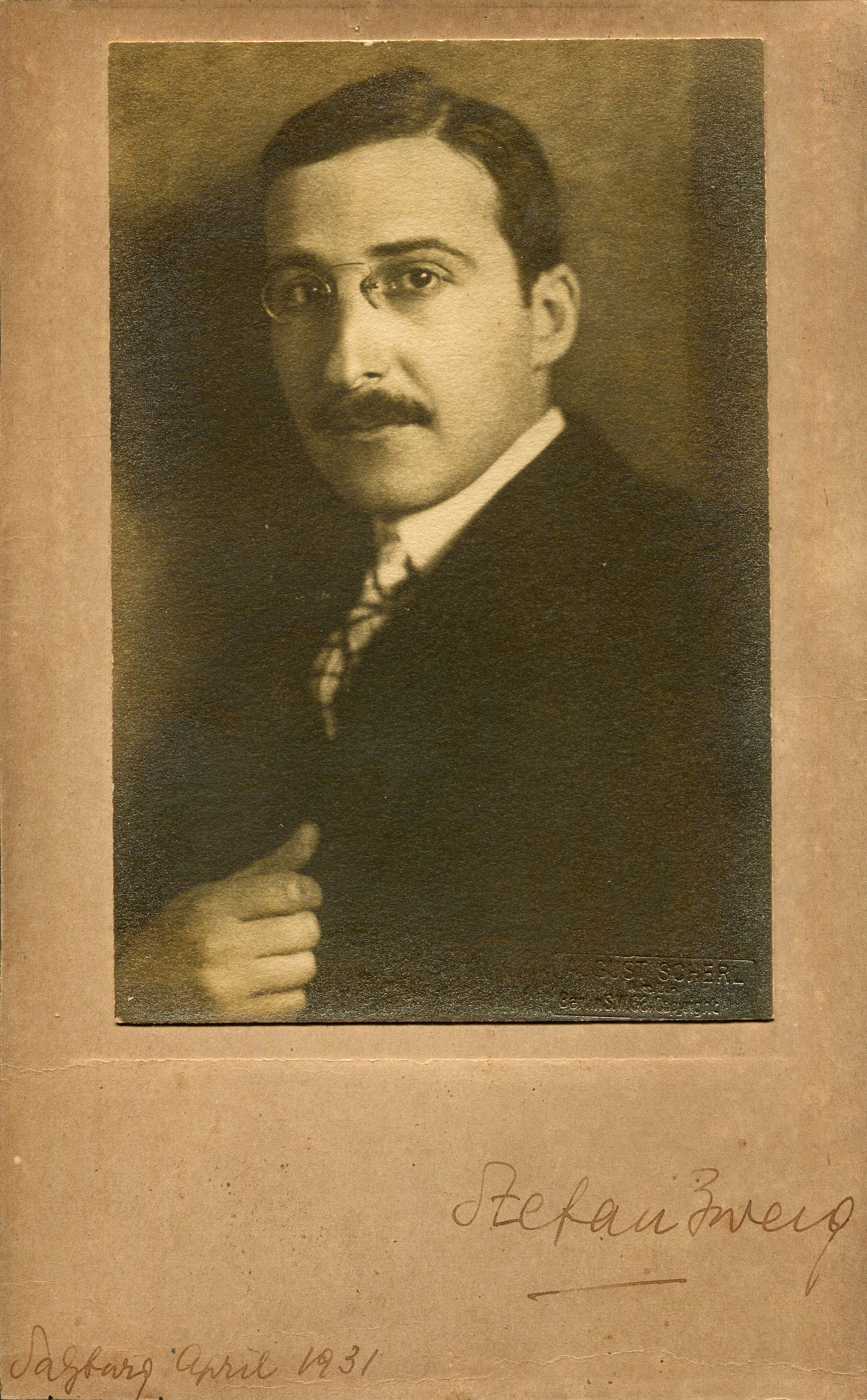 ZWEIG STEFAN: (1881-1942): ZWEIG STEFAN: (1881-1942) Austrian novelist, playwright, journalist and biographer, himself a passionate collector of autograph manuscripts. A good vintage signed 6 x 9.5 photograph of Zweig in a head