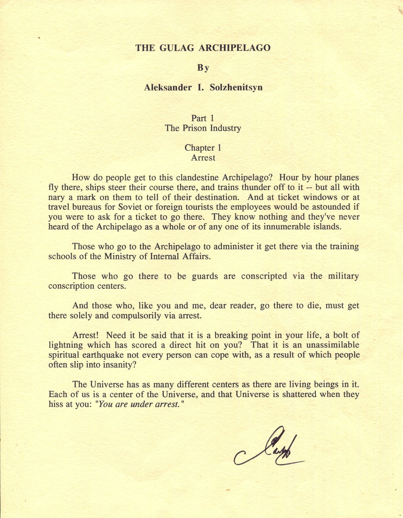 SOLZHENITSYN ALEKSANDR: (1918-2008): SOLZHENITSYN ALEKSANDR: (1918-2008) Russian writer and prominent Soviet dissident, Nobel Prize winner for Literature, 1970. A good T.L.S. by Solzhenitsyn, in Cyrillic, one page, 4to, n.p., n.d.,