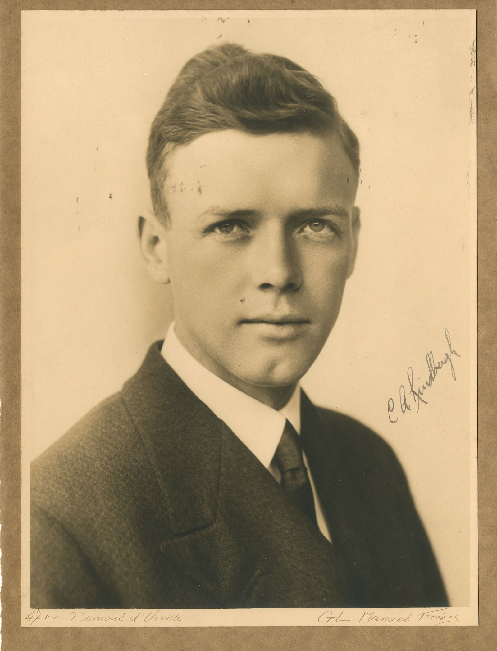 LINDBERGH CHARLES: (1902-1974) A stunning signed portrait of Lucky Lindy (1 of 1)