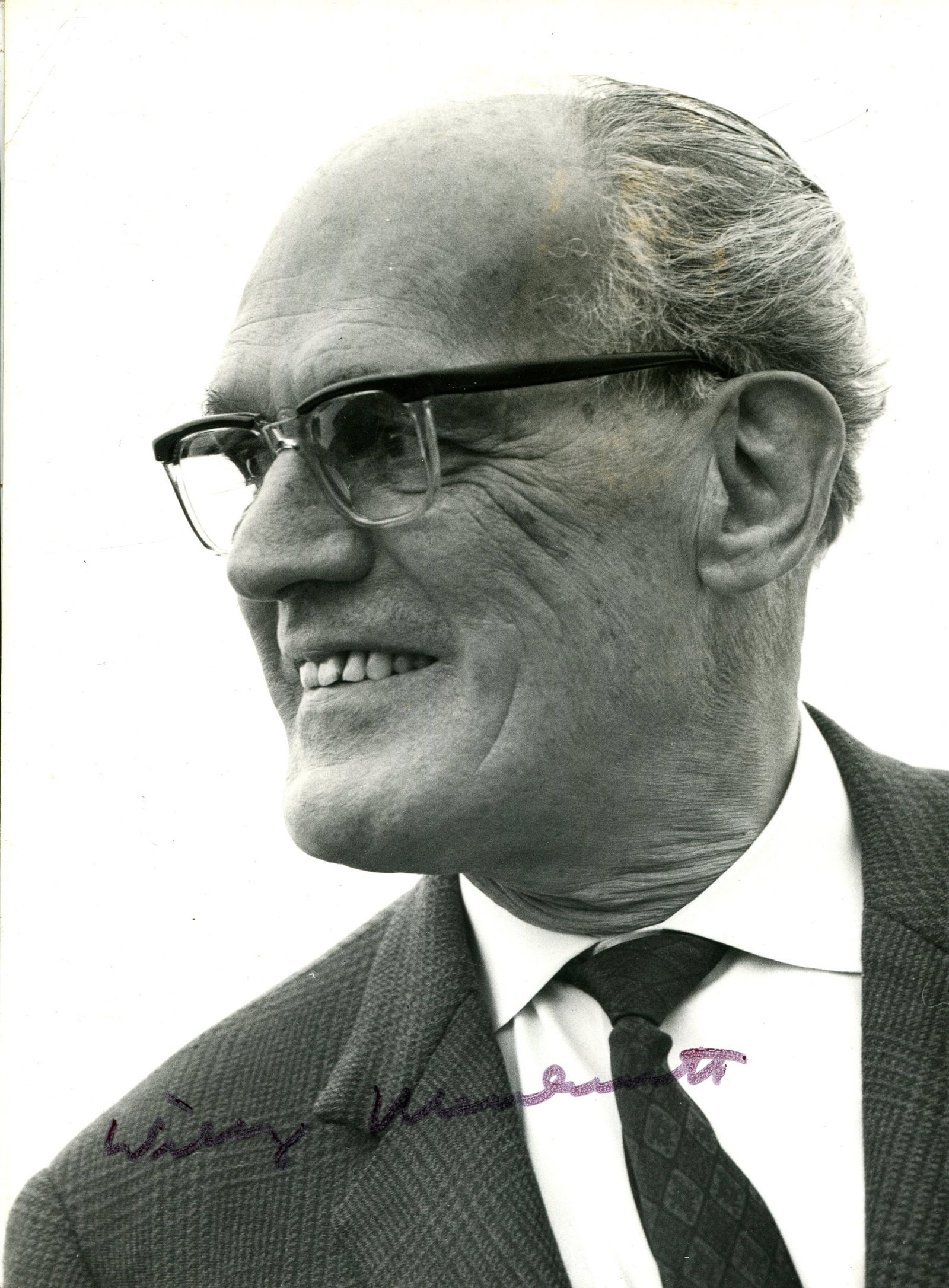 MESSERSCHMITT WILLY: (1898-1978): MESSERSCHMITT WILLY: (1898-1978) German aircraft designer and manufacturer who designed a number of prominent aircraft for the Luftwaffe. Signed 5 x 7 photograph of Messerschmitt in a head and