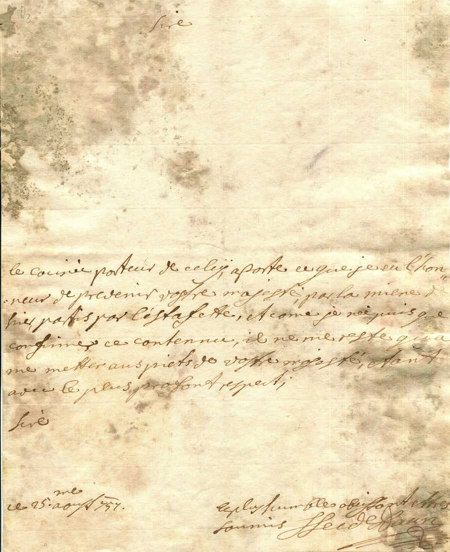 DAUN LEOPOLD JOSEPH VON: (1705-1766): DAUN LEOPOLD JOSEPH VON: (1705-1766) Prince of Thiano. Austrian Field Marshal of the Imperial Army in the War of the Austrian Succession and Seven Years´ War. A.L.S., Leode. Daun, one page, 4to,