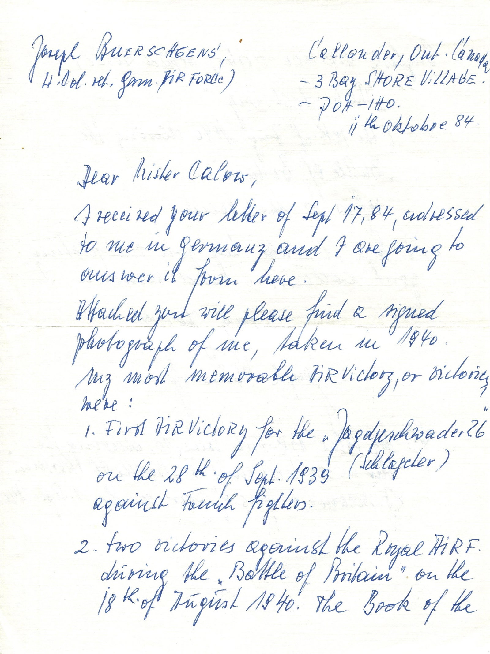 BURSCHGENS JOSEF: (1913-1988): BURSCHGENS JOSEF: (1913-1988) German Luftwaffe fighter pilot of World War II, an ace credited with 10 victories. Burschgens participated in the Battle of Britain, but was shot down on 1st September 19