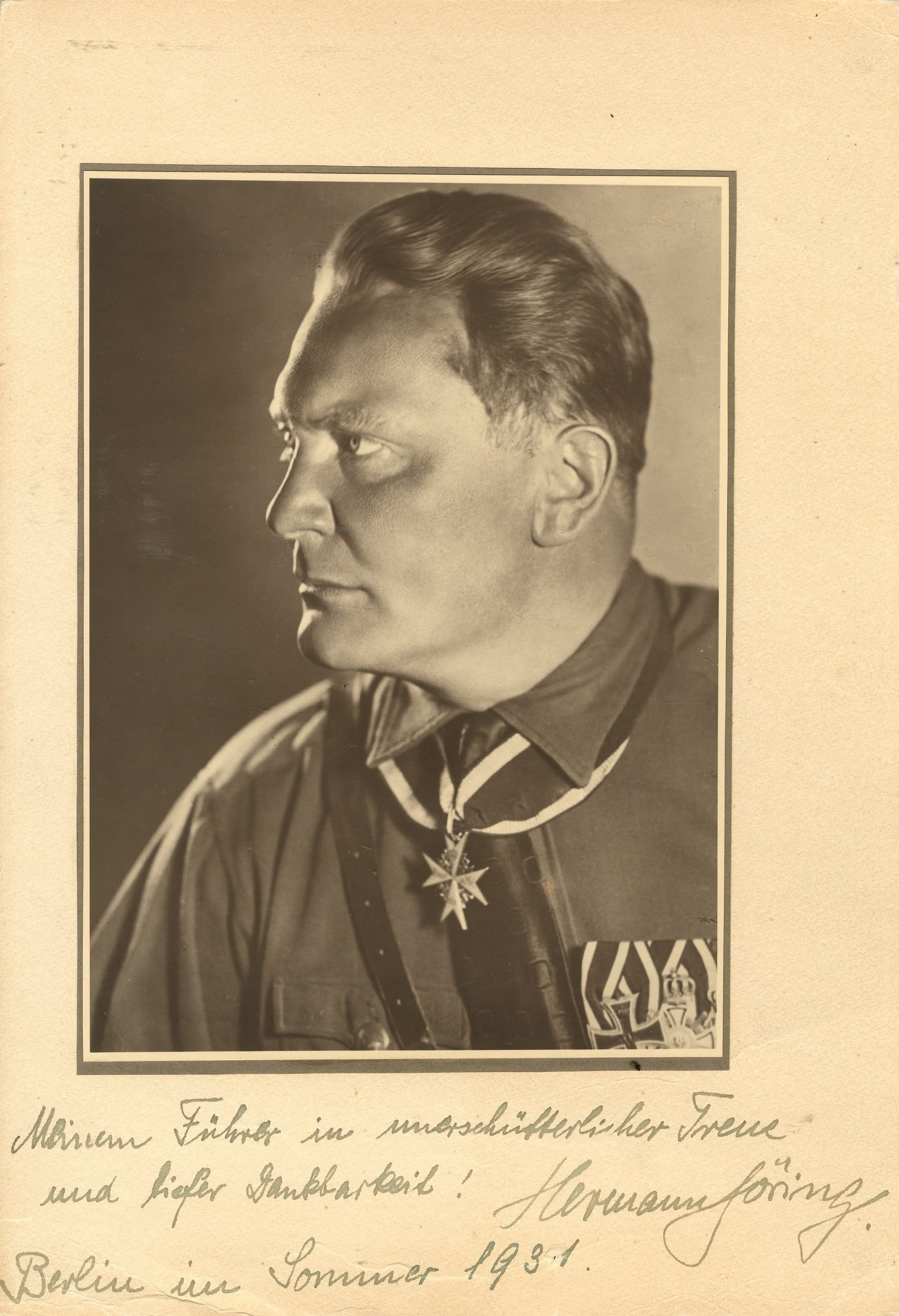 GORING HERMANN: (1893-1946) Goring inscribes his portrait to Hitler ´ with unwavering loyalty´: GORING HERMANN: (1893-1946) German politician and military leader, one of the most powerful figures in the Nazi Party who served as President of the Reichstag 1932-45 and as Minister President of