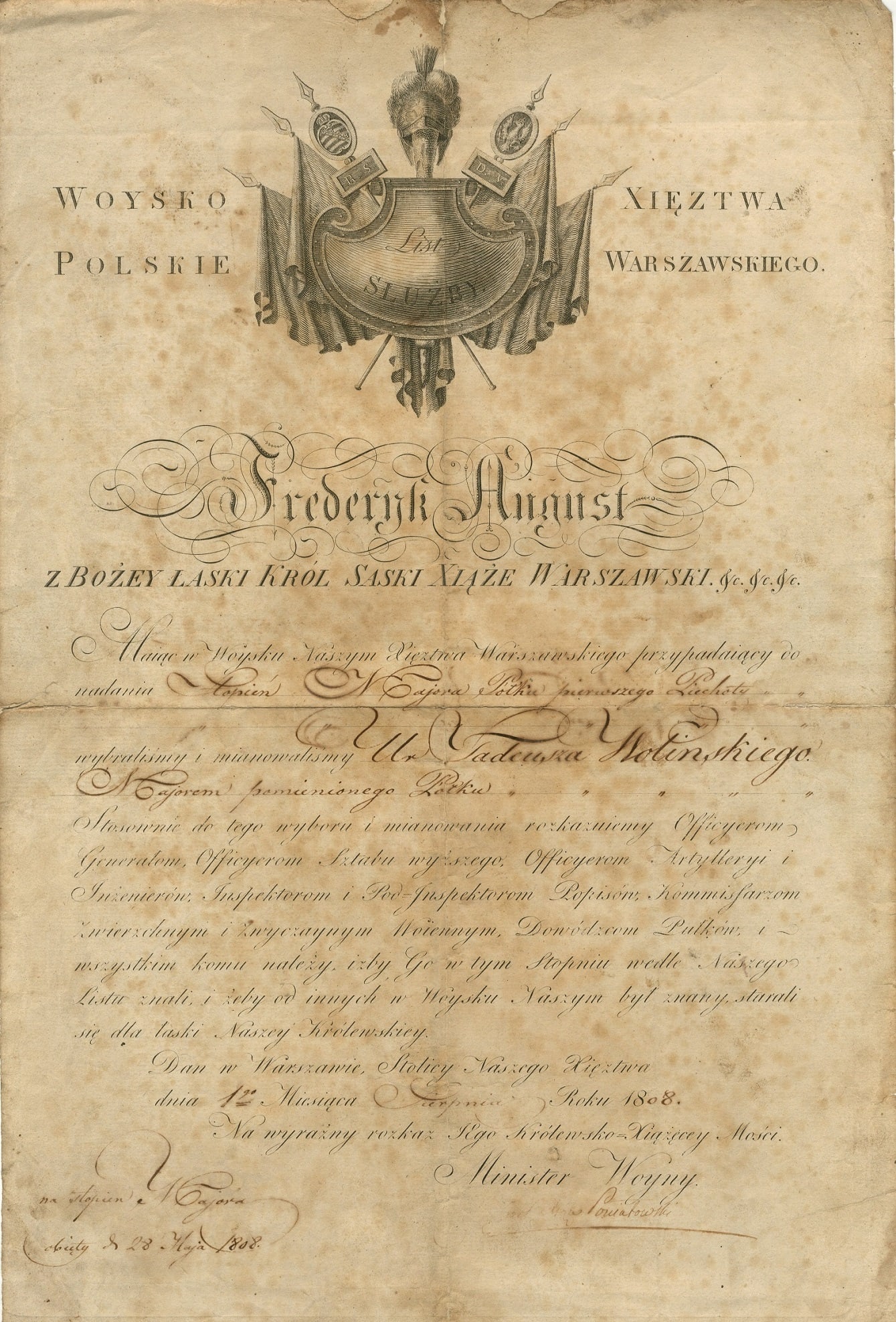 PONIATOWSKI JOZEF: (1763-1813): PONIATOWSKI JOZEF: (1763-1813) Polish General, Minister of War and Army Chief. Marshal of the Empire. An excellent D.S., `Joseph Prince Poniatowski´, one page, large folio, 11.5 x 18.5 (29.5cm x 46cm