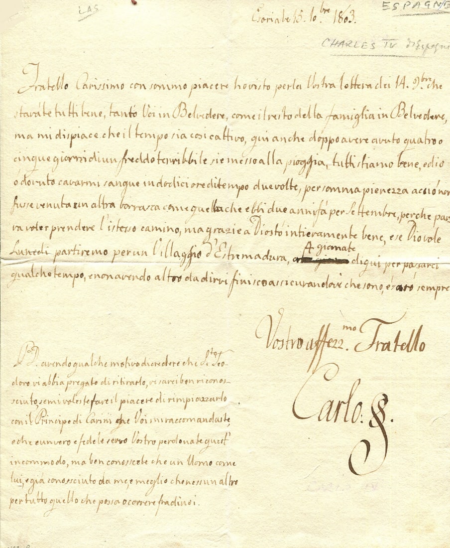 CHARLES IV: (1748-1819): CHARLES IV: (1748-1819) King of Spain 1788-1808. Charles IV detested his son and heir Ferdinand VII who led the unsuccessful El Escorial conspiracy and later forced Charles's abdication after the