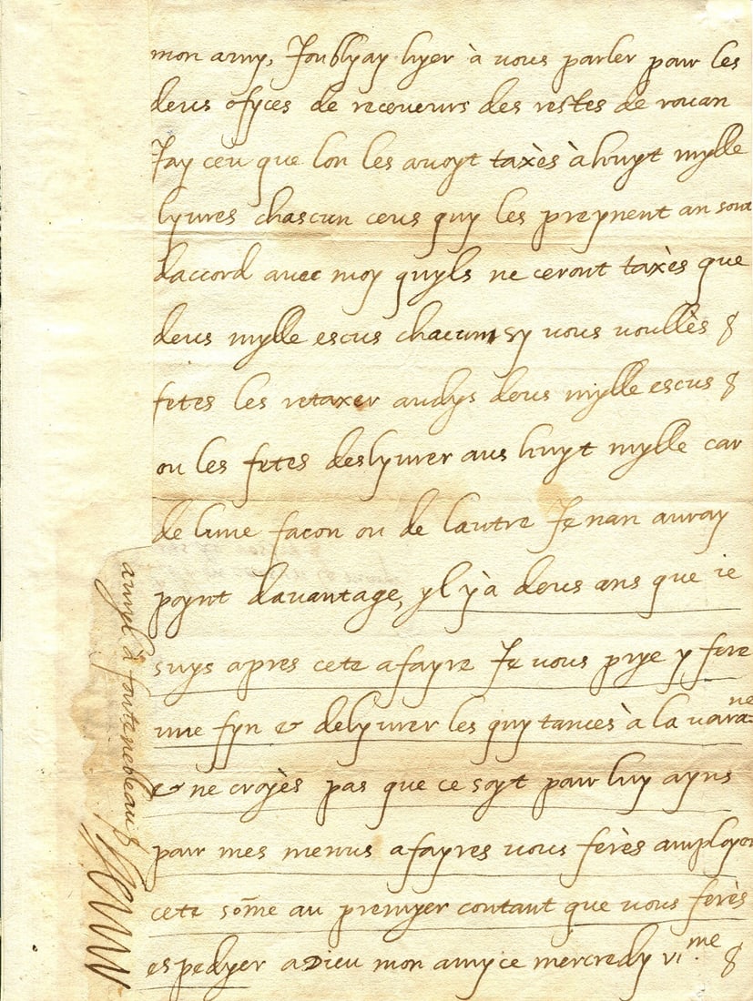 HENRY IV OF FRANCE: (1553-1610): HENRY IV OF FRANCE: (1553-1610) King of France 1589-1610 and King of Navarre 1572-1610. First French Monarch of the House of Bourbon. Assassinated. Very rare Autograph Letter signed by the King,