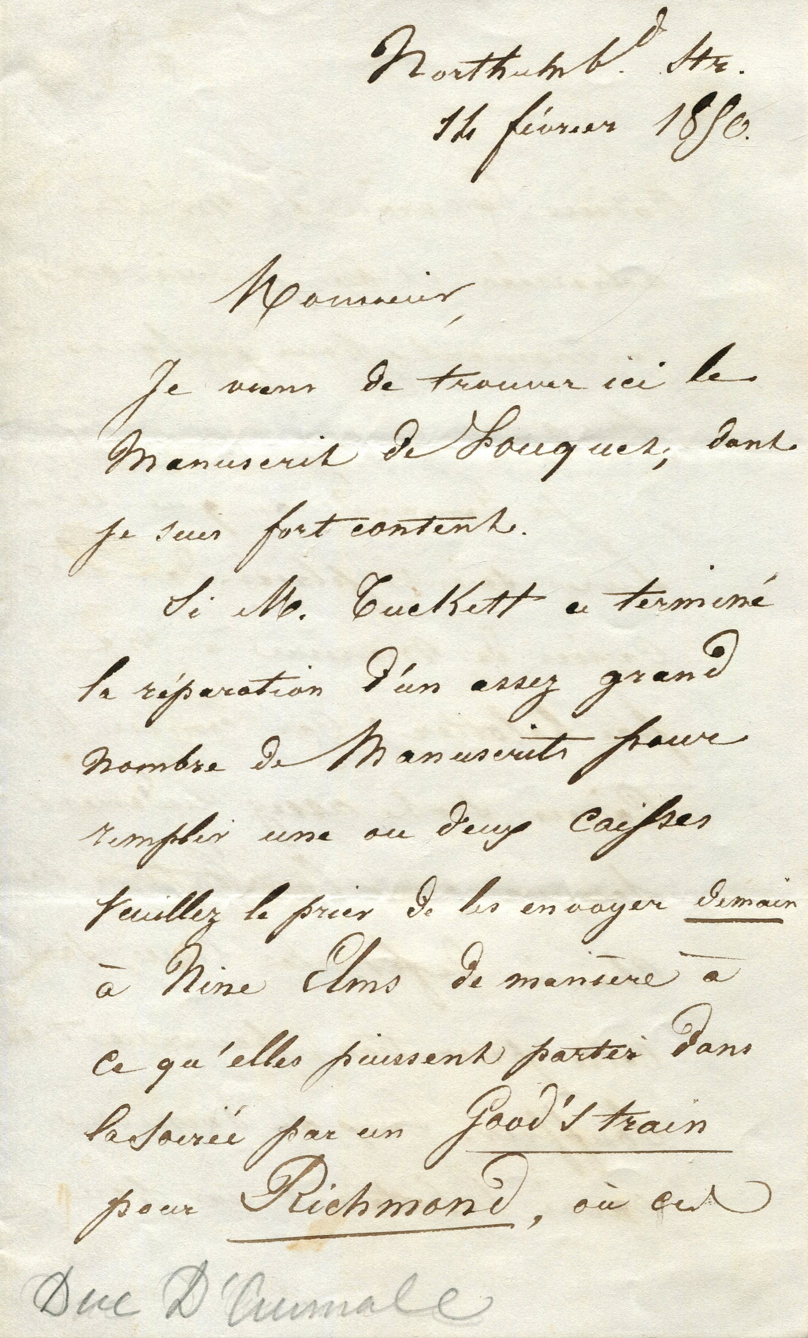 D'ORLEANS HENRI: (1822-1897): D'ORLEANS HENRI: (1822-1897) Duke of Aumale. French Divisional General and leader of the Orleanists, a political faction in 19th century France associated with constitutional monarchy. A.L.S., H d´Or