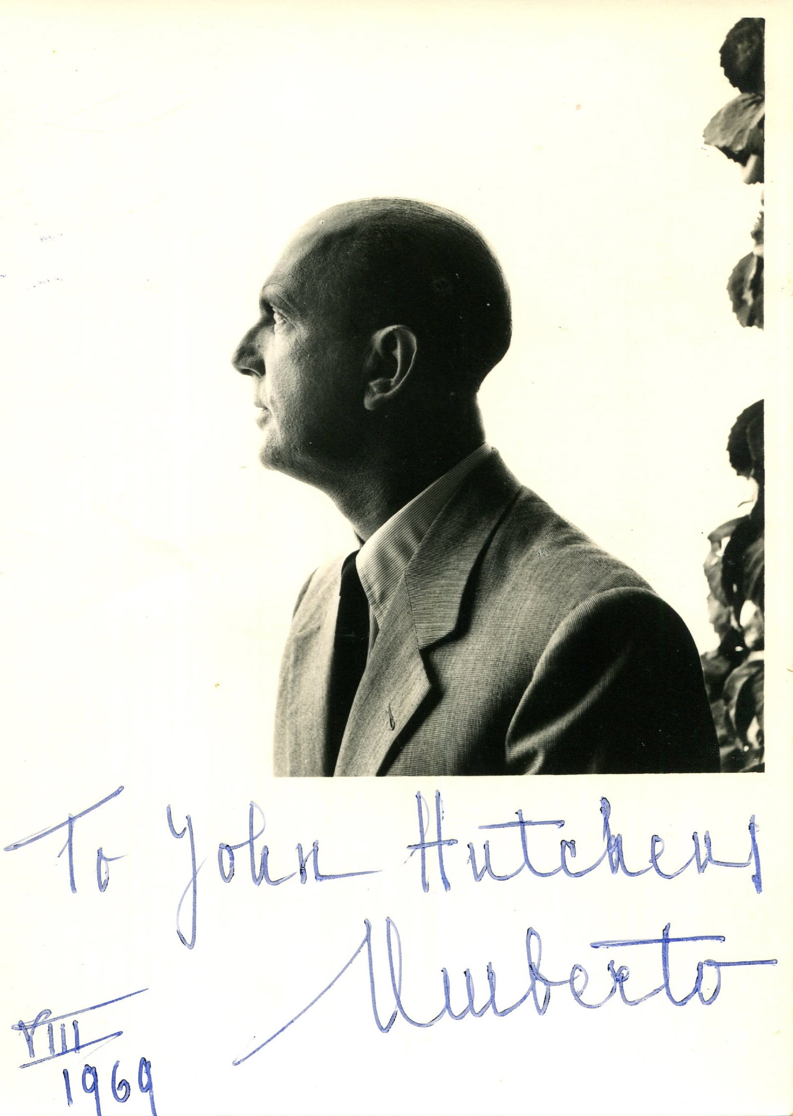 UMBERTO II: (1904-1983): UMBERTO II: (1904-1983) King of Italy May - June 1946. Vintage signed and inscribed 5 x 7 photograph of the former King in a profile head and shoulders pose. Signed ('Umberto') in blue ink to the