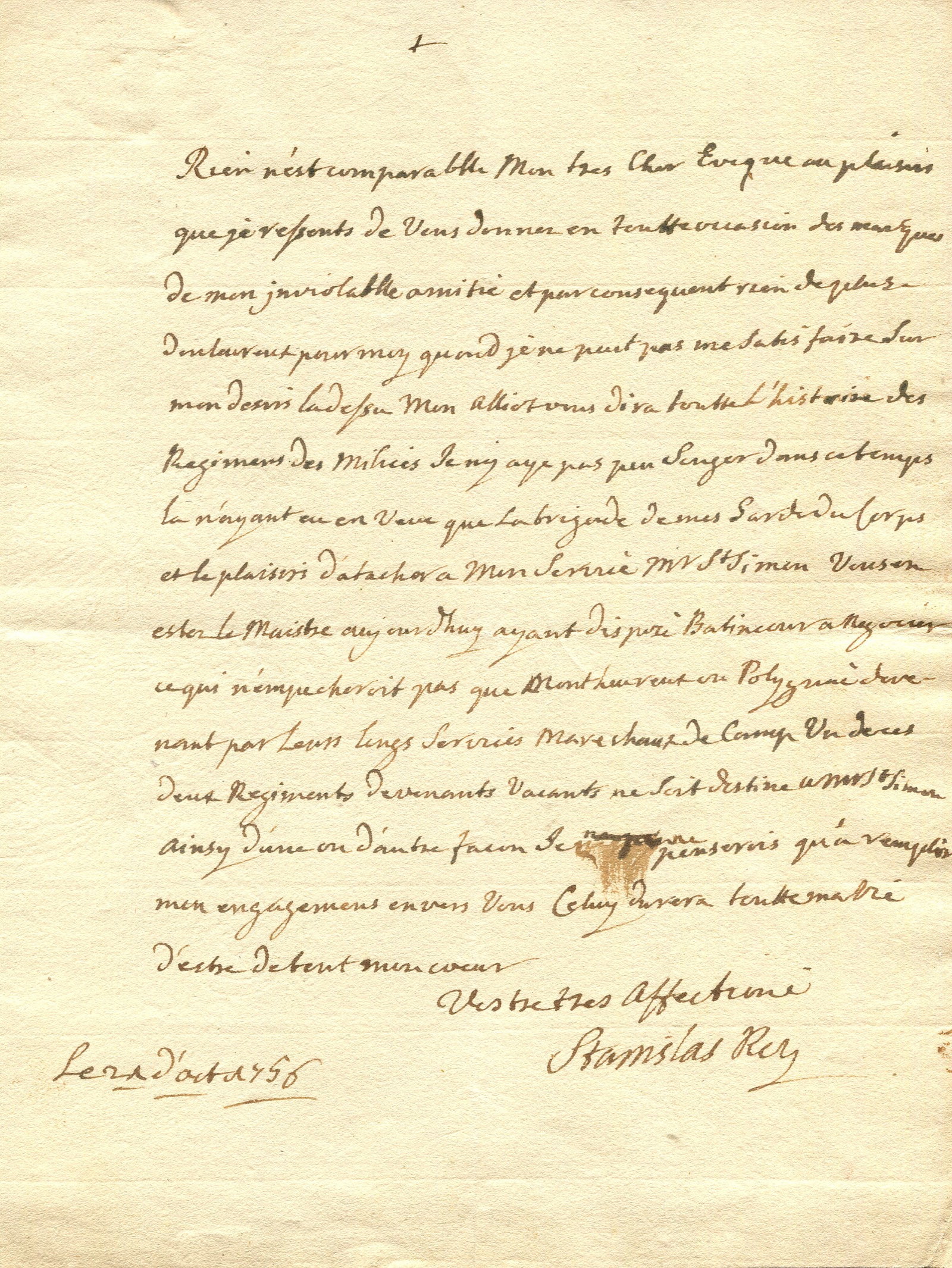 STANISLAW I: (1677-1766): STANISLAW I: (1677-1766) Stanislaw I Leszczynski. King of Poland and Grand Duke of Lithuania 1704-09, 1733-36. A very fine A.L.S., Stanislas Roy, one page, 4to, [Luneville], 21st October 1748, to the